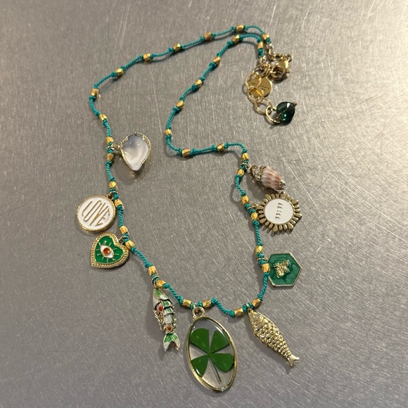 Gold and Green Charm Necklace - Picture 6 of 8